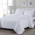 Chezmoi Collection Bonnie 3-Piece 100% Cotton Quilt Set Queen Size, White - Double Frayed Ruffled Edge Lightweight Pre-Washed Soft-Finished Cotton Bedspread for All Season