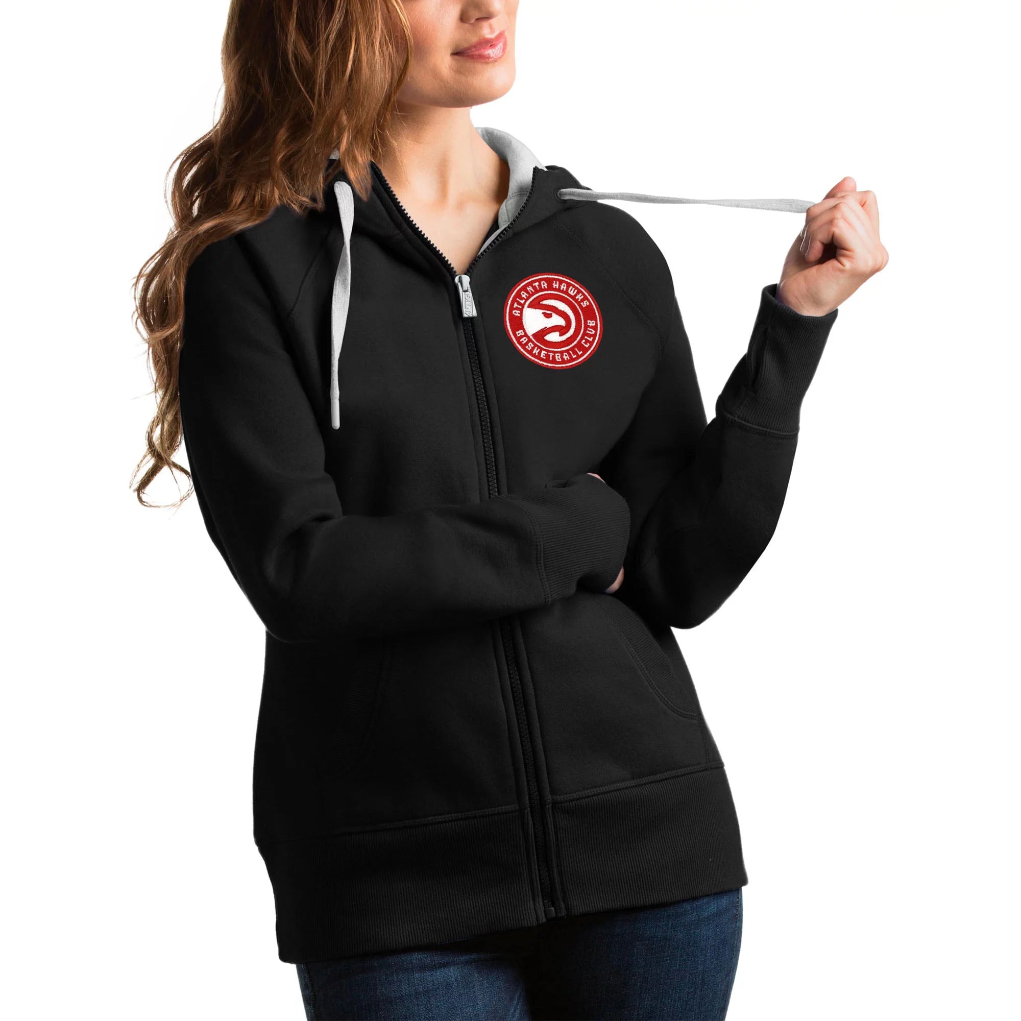 Women's Antigua Black Atlanta Hawks Victory Full-Zip Hoodie