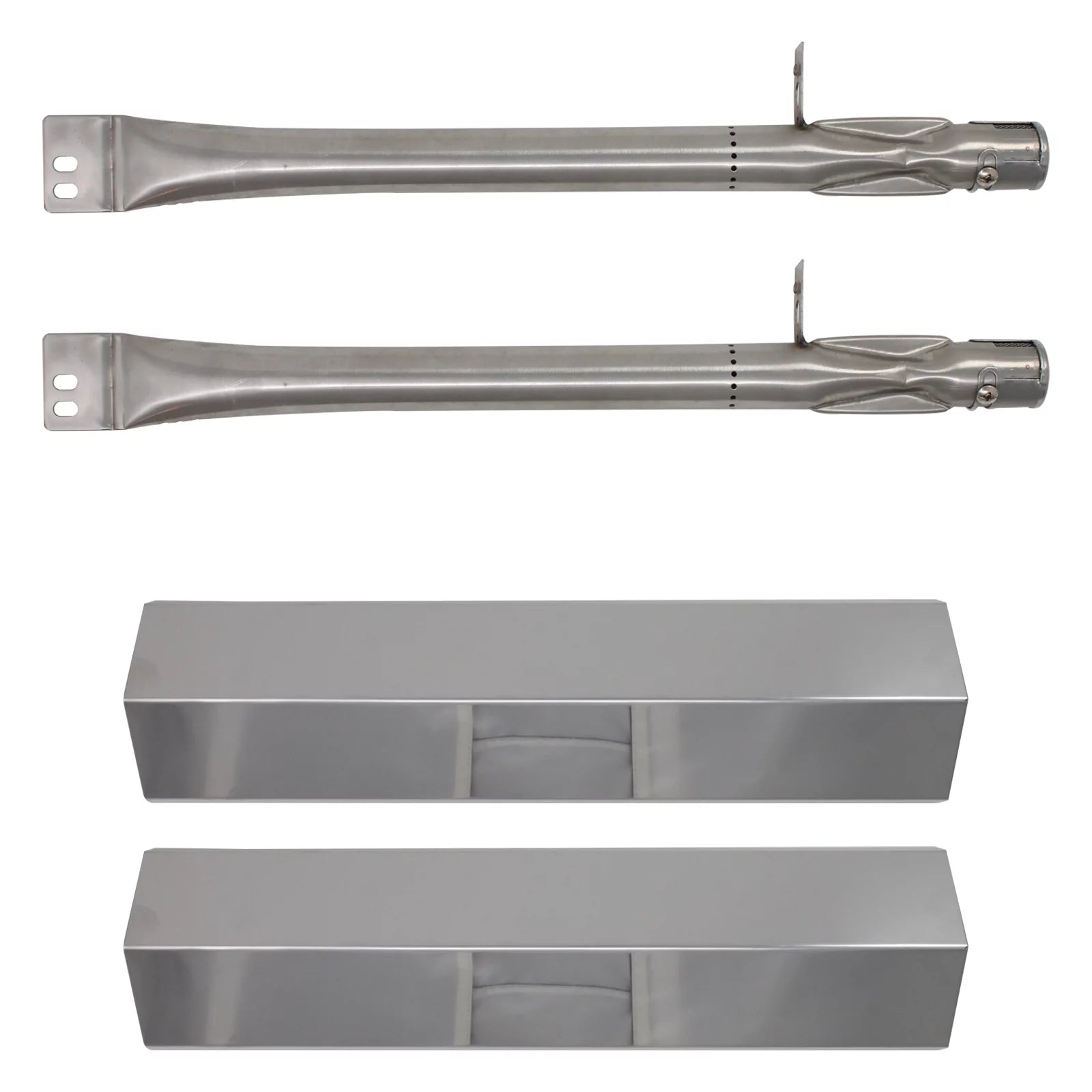 2-Pack BBQ Gas Grill Tube Burner & Heat Shield Plate Tent Replacement Parts for Brinkmann 810-4457-F - Compatible Barbeque Stainless Steel Pipe Burners & Flame Tamer, Guard, Deflector, Flavorizer Bar