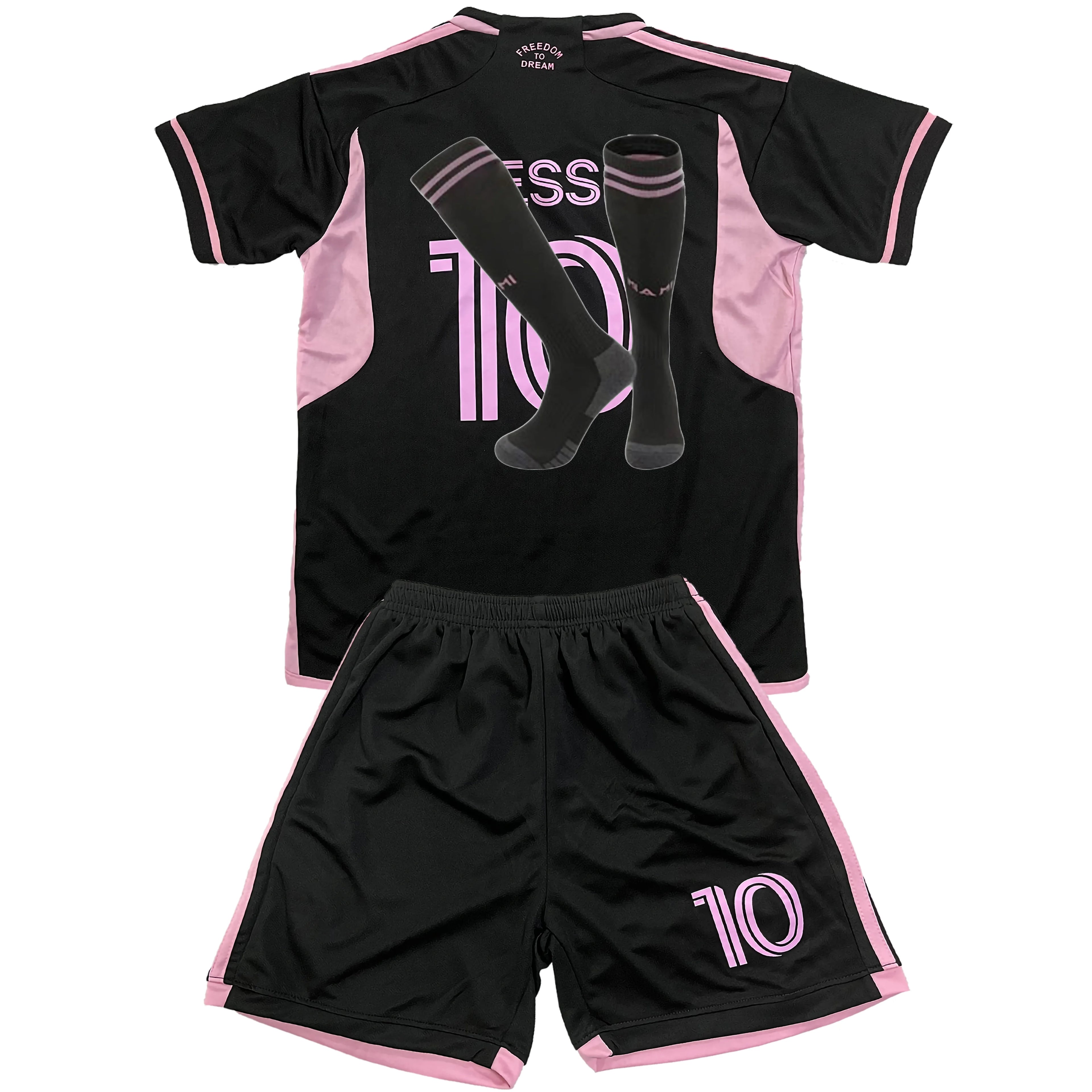 Ryhoow Kids Boys Girls Lionel Messi No. 10 Inter Miami FC 23/24 Home Futbol Sports Soccer Jersey and Shorts Socks Black Size 24