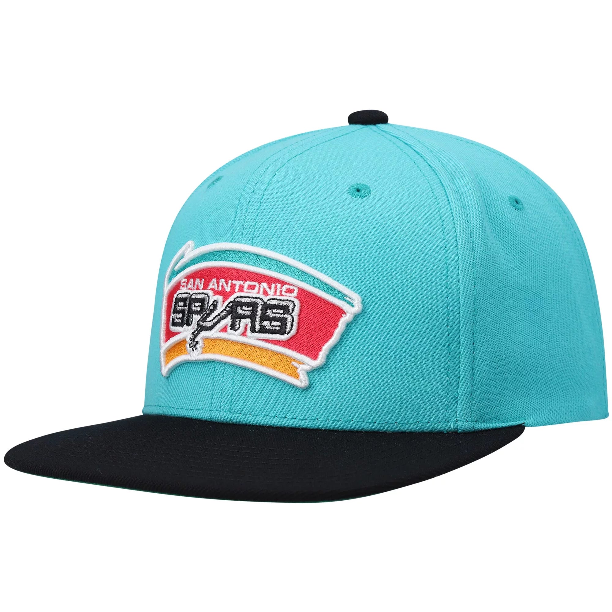 Men's Mitchell & Ness Teal/Black San Antonio Spurs Hardwood Classics Team Two-Tone 2.0 Snapback Hat - OSFA
