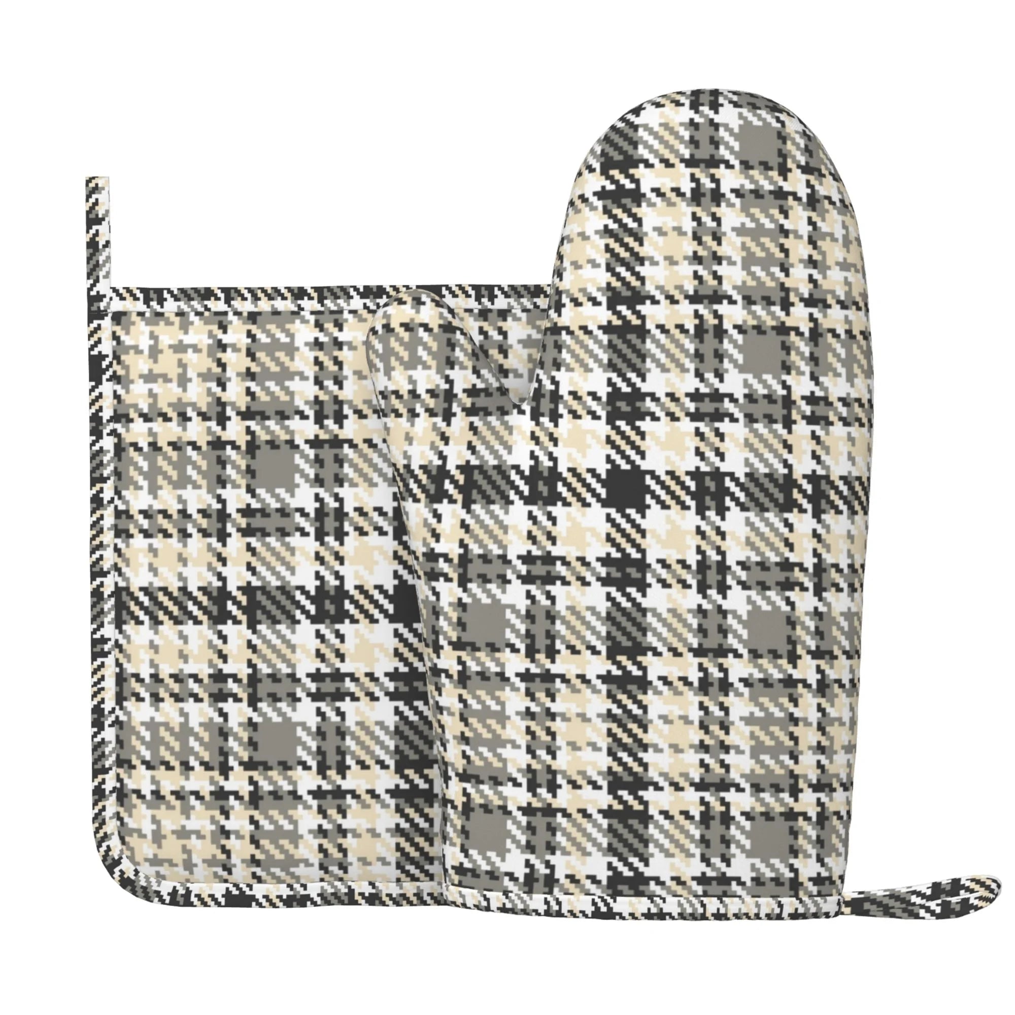 XMXY Oven Mitts and Pot Holders 2 Pcs Sets, Light Gray Plaid Stripe Heat Resistant Silicone Cooking Gloves for Grill Baking BBQ Kitchen Decor