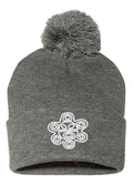 Embroidered Pom Pom Puerto Rican Taino SUN Logo-EM-0033-Gray