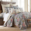 Levtex Home - Angelica Quilt Set - King Quilt + Two King Pillow Shams - Floral - Aqua Taupe Green Blue Orange Pink Grey - Quilt (106x92in.) and Pillow Shams (36x20in. ) - Reversible - Cotton
