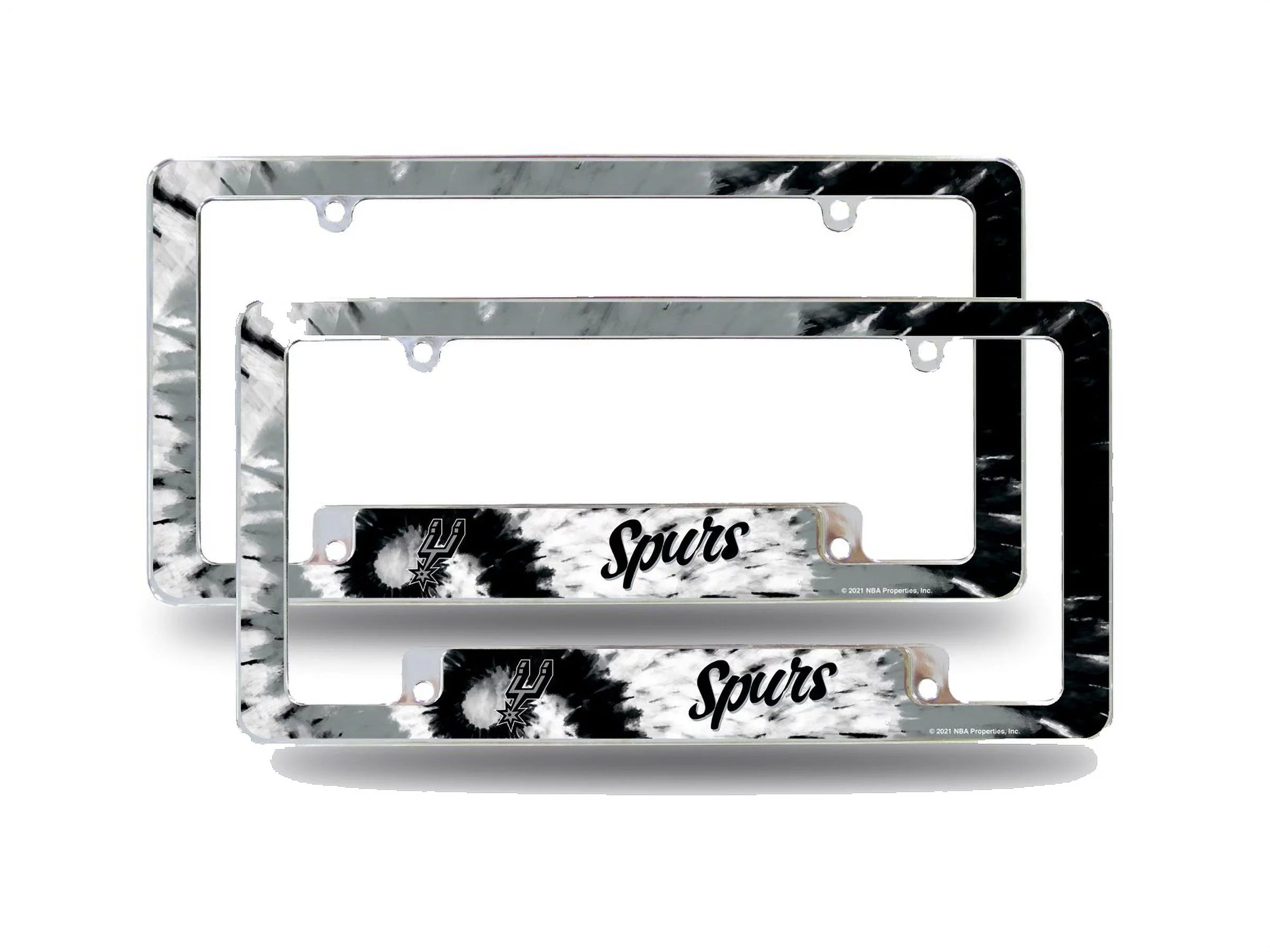 San Antonio NBA Spurs Chrome Metal (Set of 2) License Plate Frames with Bold Tie Dye Design