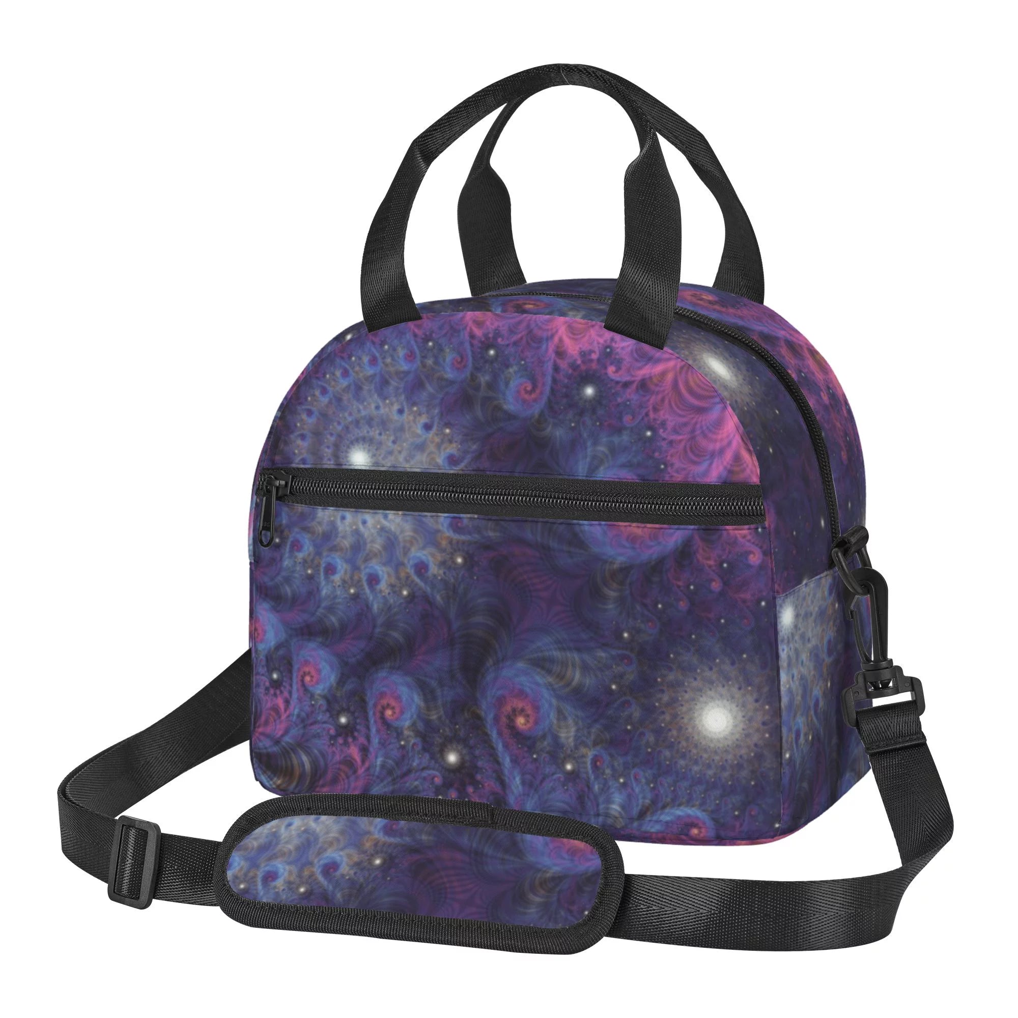 DouZhe Lunch Bags for Women and Men, Purple Fractal Spiral Design Prints Reusable Portable Insulated Cooler Waterproof Lunch Tote Bag for Travel Work School Picnic
