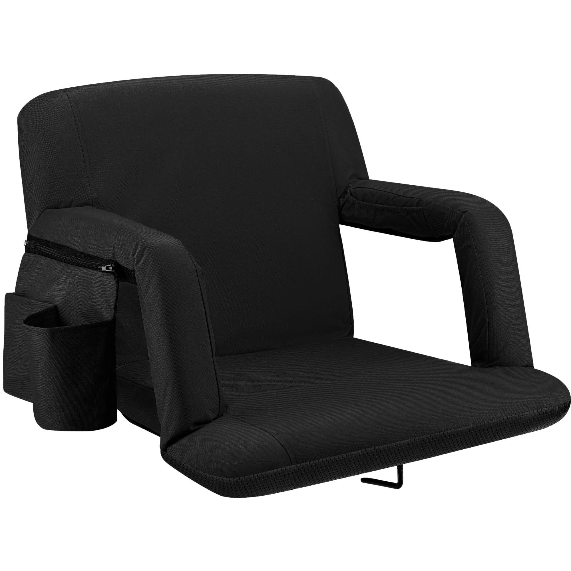 Alpcour Reclining Stadium Seat - Waterproof Foldable Camping Chair with Extra Thick Padding and Wide Back Support - Black