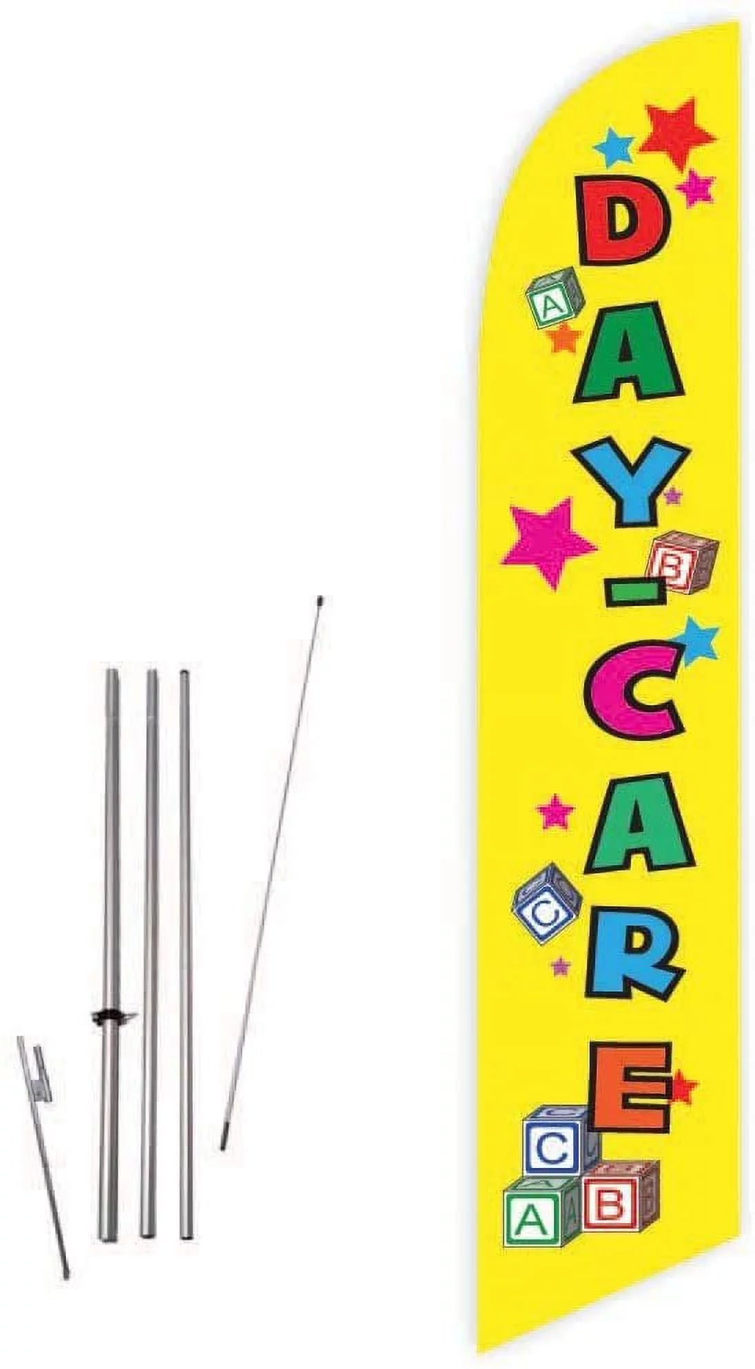 Cobb Promo Day Care Yellow Feather Flag with Complete 15ft Pole kit and Ground Spike