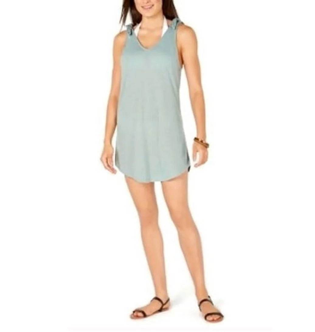 Miken Women's Swimwear Tie Shoulder V-Neck Cover-Up Swim Dress Green Medium, $28
