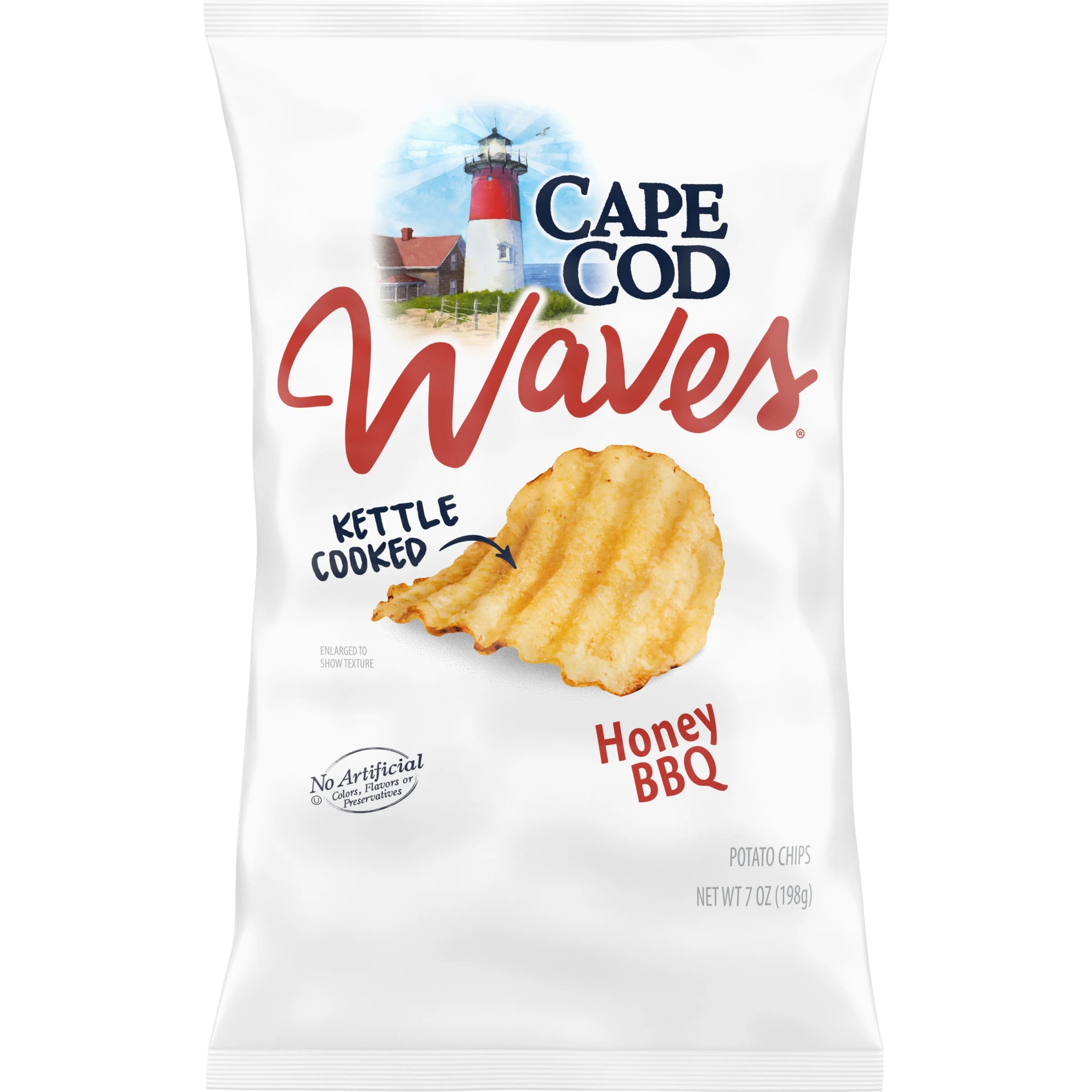 Cape Cod Waves Kettle Cooked Potato Chips, All Natural- Great For Dipping, 4-Pack 7 oz. Bag (Honey BBQ)