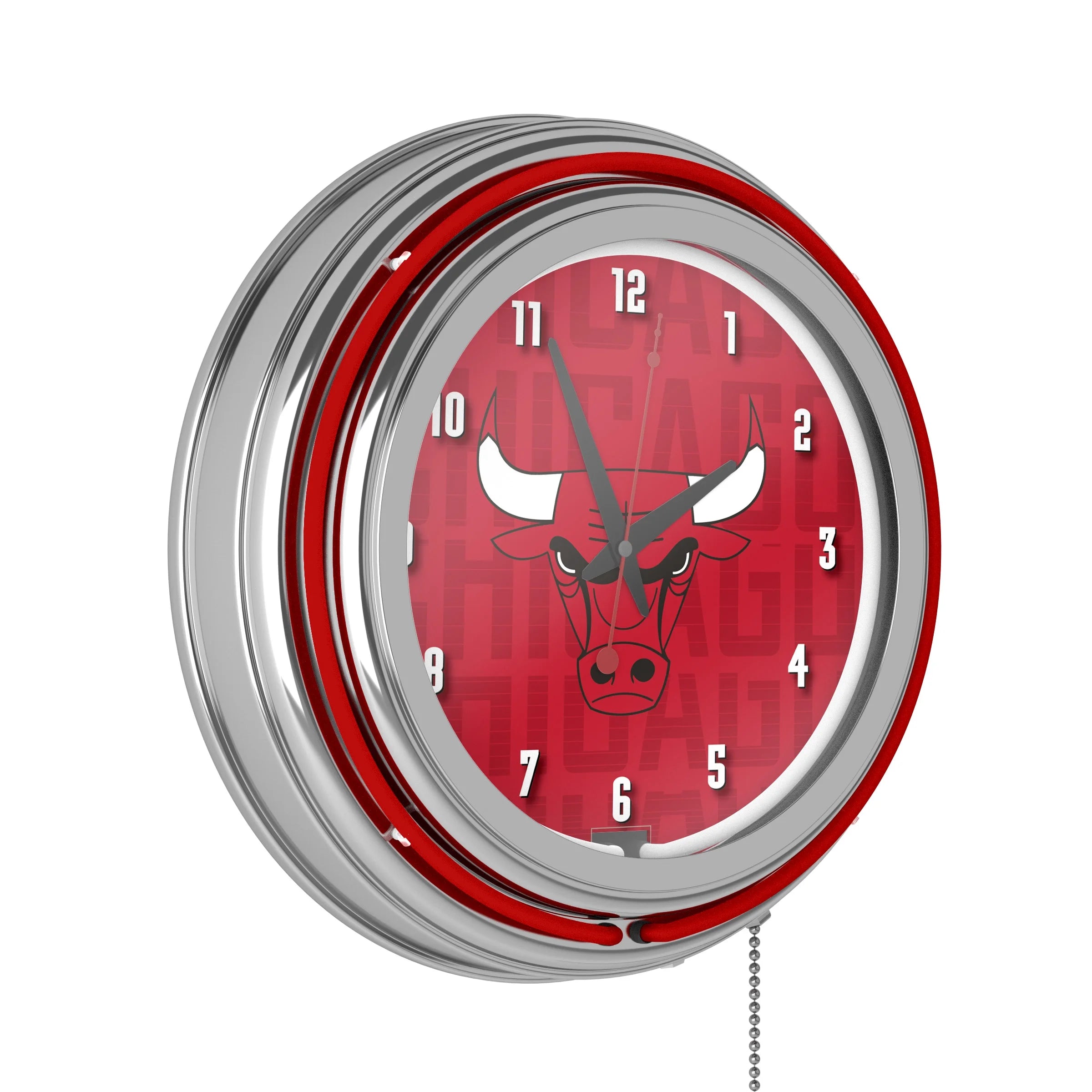 NBA Chrome Double Rung Neon Clock - City - Chicago Bulls