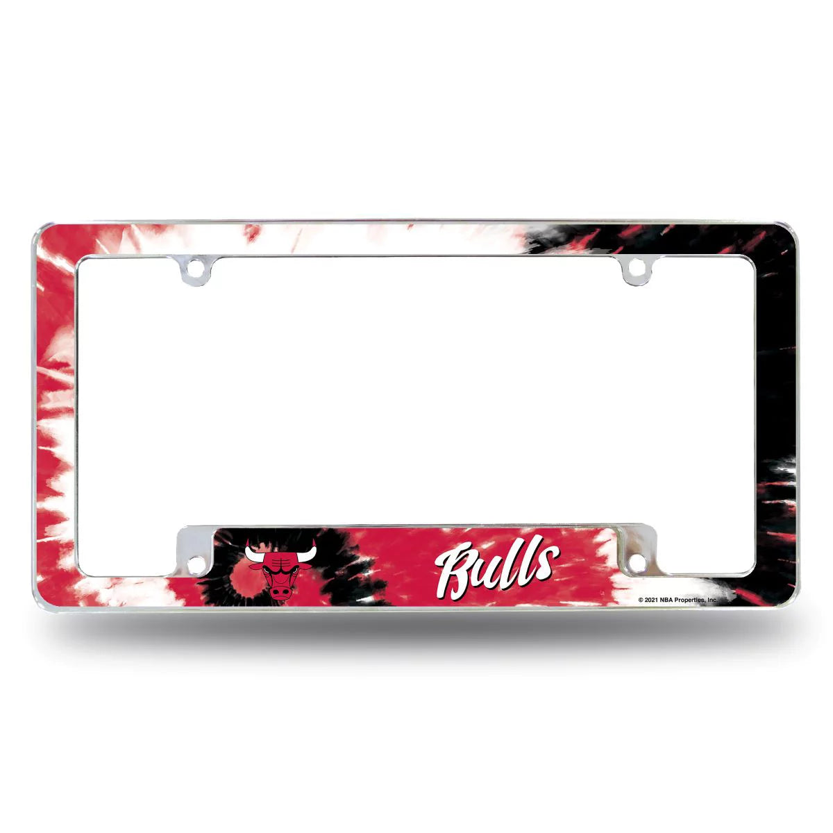 Chicago NBA Bulls Chrome Metal License Plate Frame with Bold Tie Dye Design