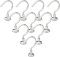 MHDMAG Magnetic Hooks, 23.5LBS Magnet Hooks Heavy Duty with Plus Hook Neodymium Rare Earth Magnet for Fridge, Keys, BBQ, Grill, Curtain Rod, Towel, Ceiling, Kitchen,Office, Pack of 10, Silver