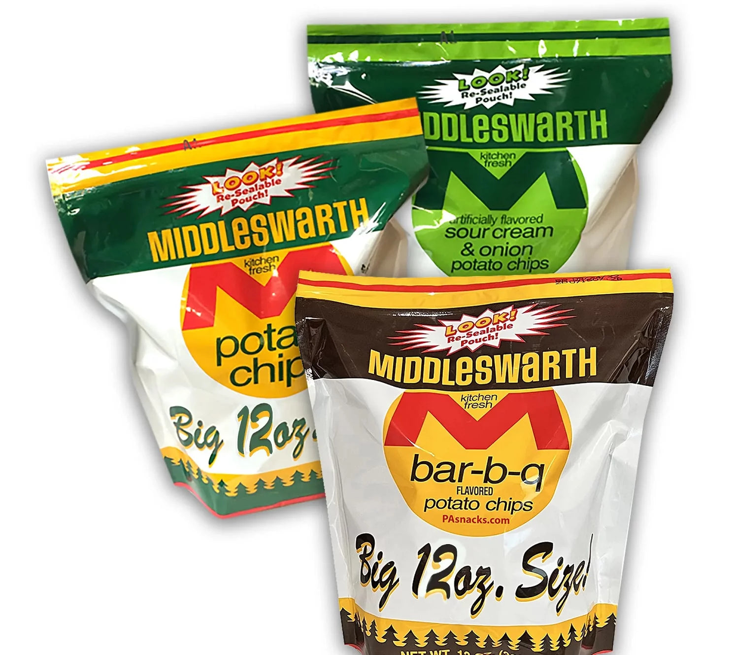 Middleswarth Potato Chip Variety 3-Pack: Original, BBQ, Sour Cream & Onion 12 Oz. Bags