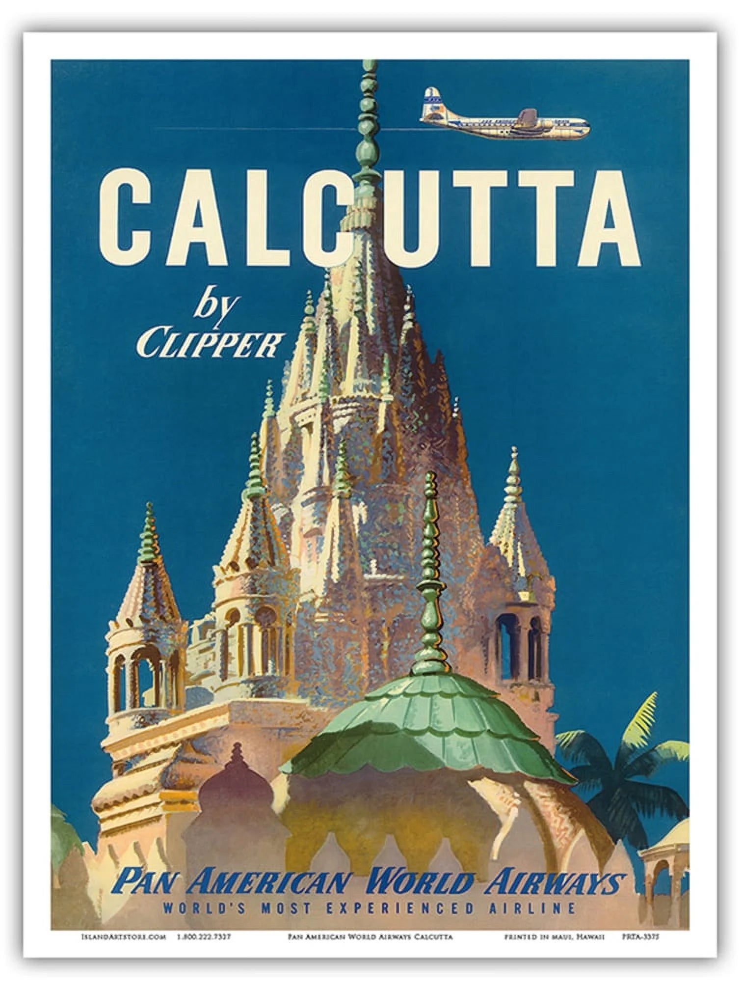 Calcutta India by Clipper - Pan American World Airways - Pareshnath Jain Temple - Vintage Airline Travel Poster c.1951 - Master Art Print (Unframed) 9in x 12in