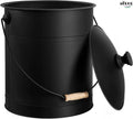 Covered ash bucket, outdoor and indoor coal bucket for fireplace, small fire bucket, metal ash can for grill, wooden bucket, necessary tools for fireplace, fire pit and wood burning stove
