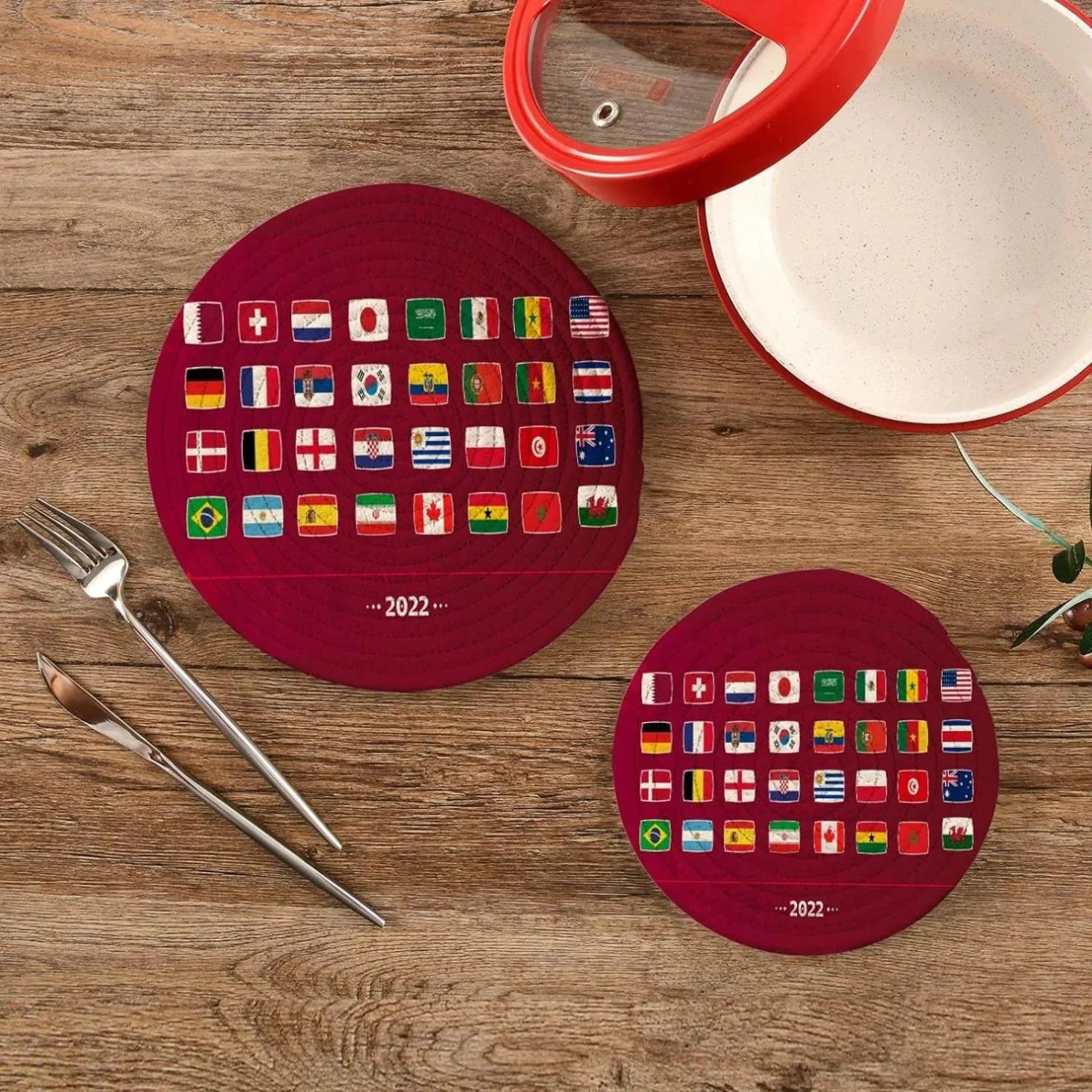 All Flags 2022 Soccer Championship Potholders Set Trivets Set 100% Pure Cotton Thread Weave Hot Pot Holders Set of 2, Stylish Coasters, Hot Pads, Hot Mats,Spoon Rest For Cooking and Baking