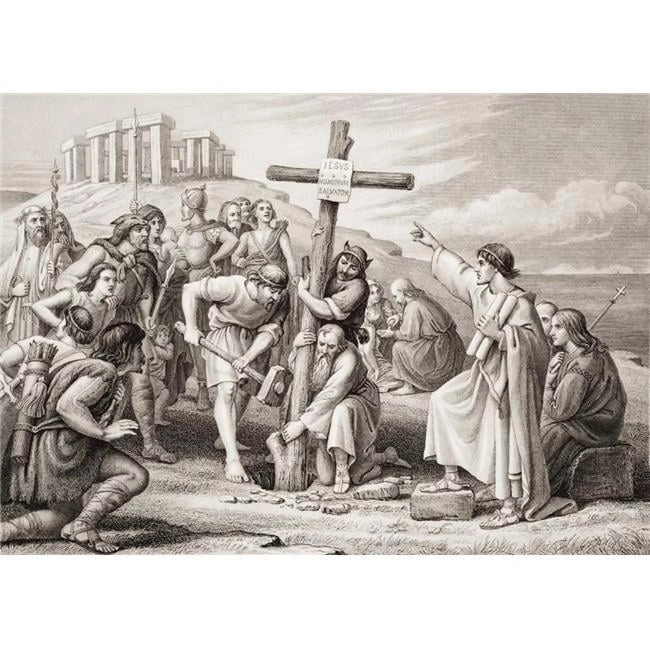 The First Preaching of Christianity In Britain Engraved by John Easton After C. W. Cope From The Book -Illustrations of English & Scottish History Volume 1 Poster Print - 17 x 12