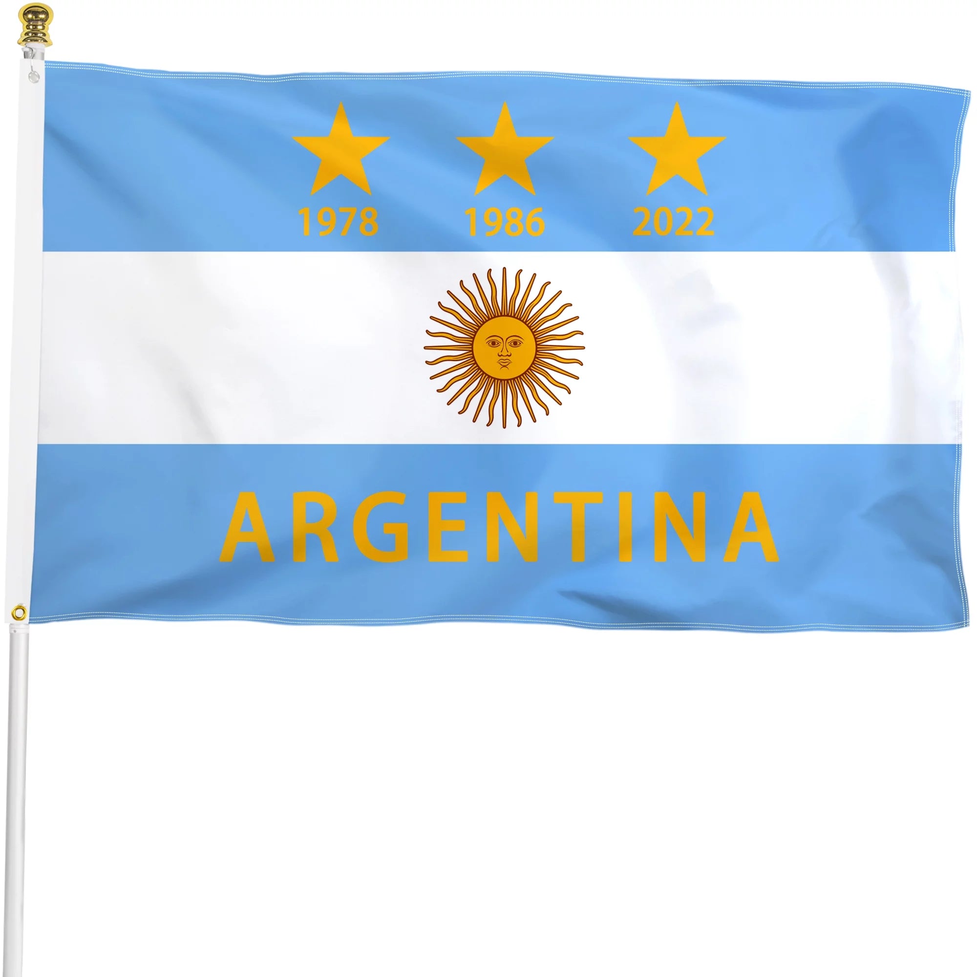 Argentina 2022 World Cup Champions Three Star Flag 3X5 ft Outdoor, Argentinian National Flags Polyester/Fade Resistant/Brass Grommets