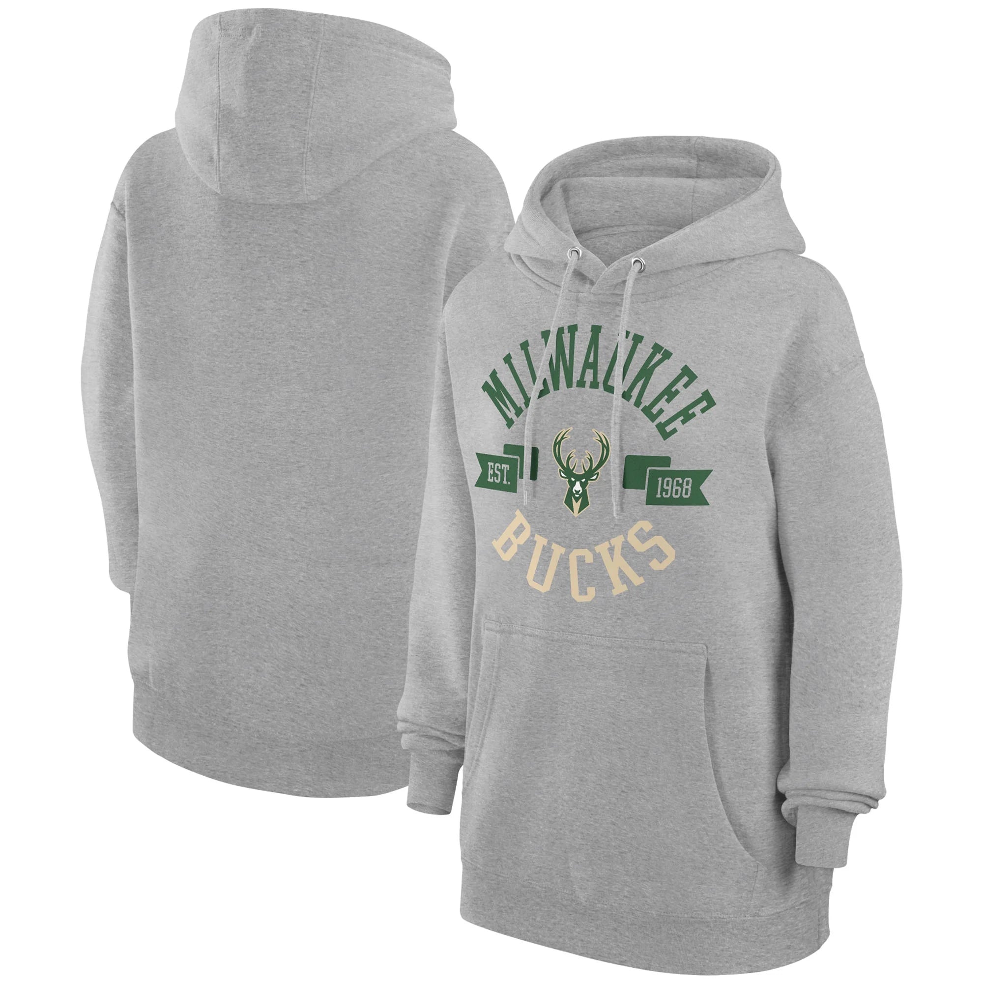 Women's G-III 4Her by Carl Banks  Heather Gray Milwaukee Bucks City Pullover Hoodie