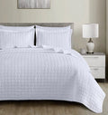 Chezmoi Collection Vert 3-Piece 100% Cotton Quilt Set Twin Size, White, Modern Basketweave Stitched Quilt Lightweight Washed Cotton Bedspread for All Season