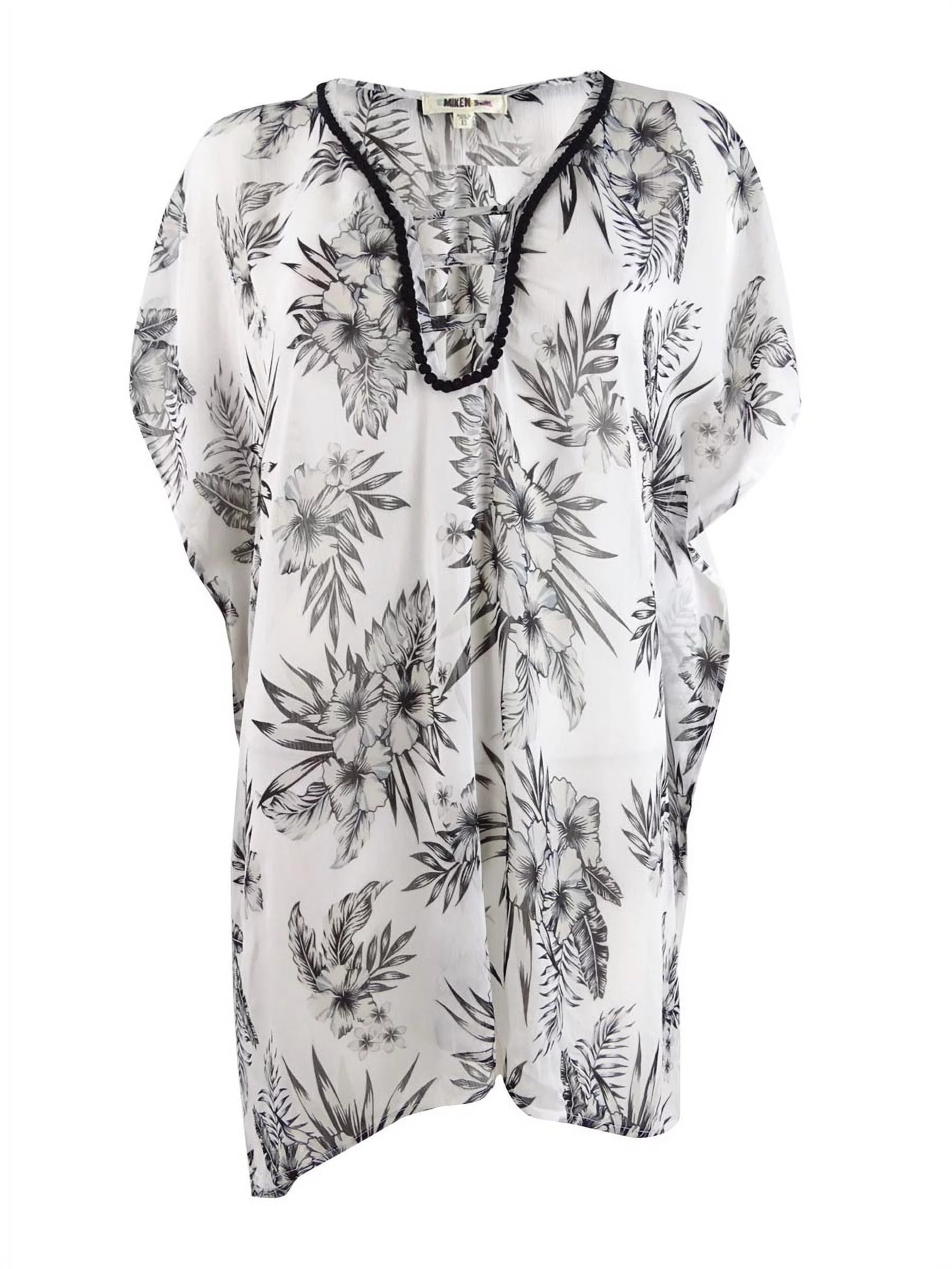 Miken Women's Strappy-Neck Printed Dress Swim Cover-Up (M, White Black)