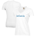 Women's  White Central Connecticut State Blue Devils Script Logo Comfort Wash V-Neck T-Shirt