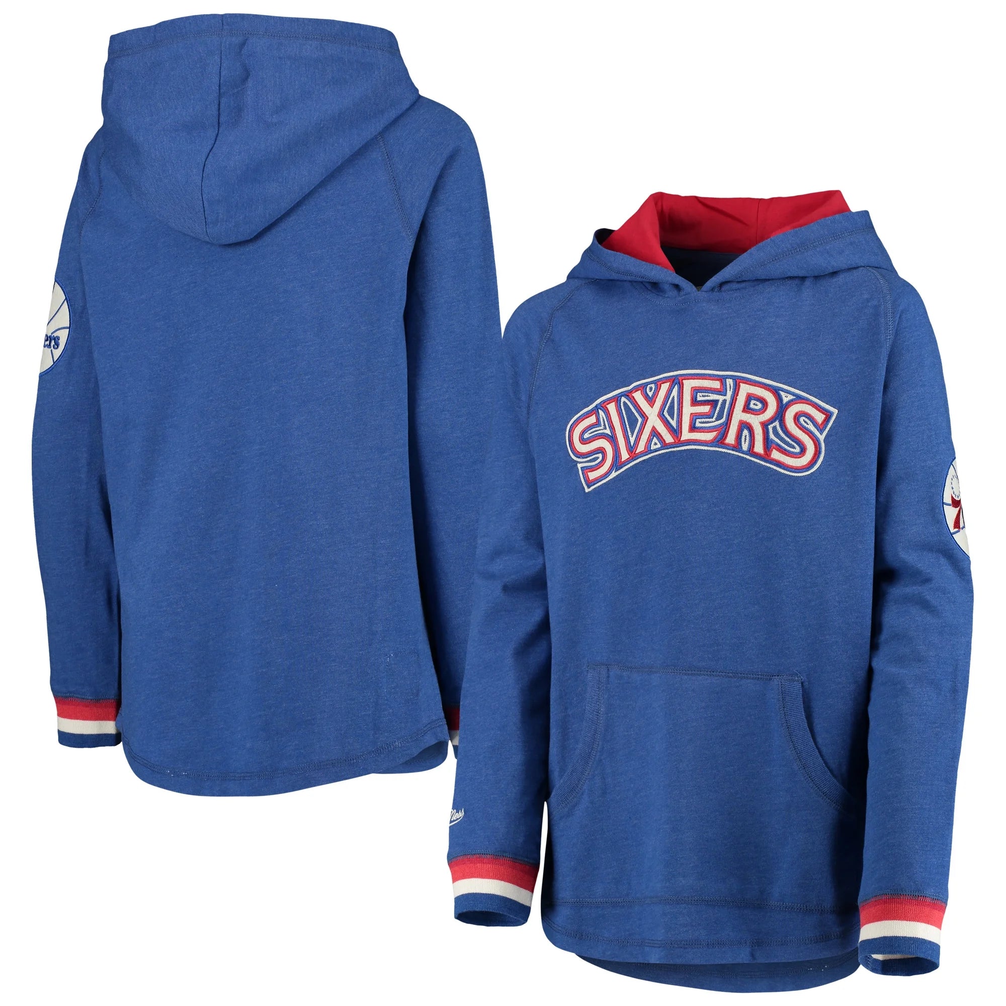 Philadelphia 76ers Mitchell & Ness Youth Hardwood Classics Raglan Pullover Hoodie - Royal