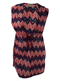 Miken Womens Chevron Crocheted Dress Swim Cover-Up (Pink Multi, L)