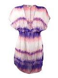 Miken Women's Tie-Dyed Fluttered V-Neck Swim Cover (S, Ivory Orchid)