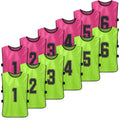 Tomshoo 12 PCS Kid's Football Pinnies 2 Colors Quick Drying Soccer Jerseys Youth Sports Scrimmage Basketball Team Training Numbered Bibs Practice Sports Vest