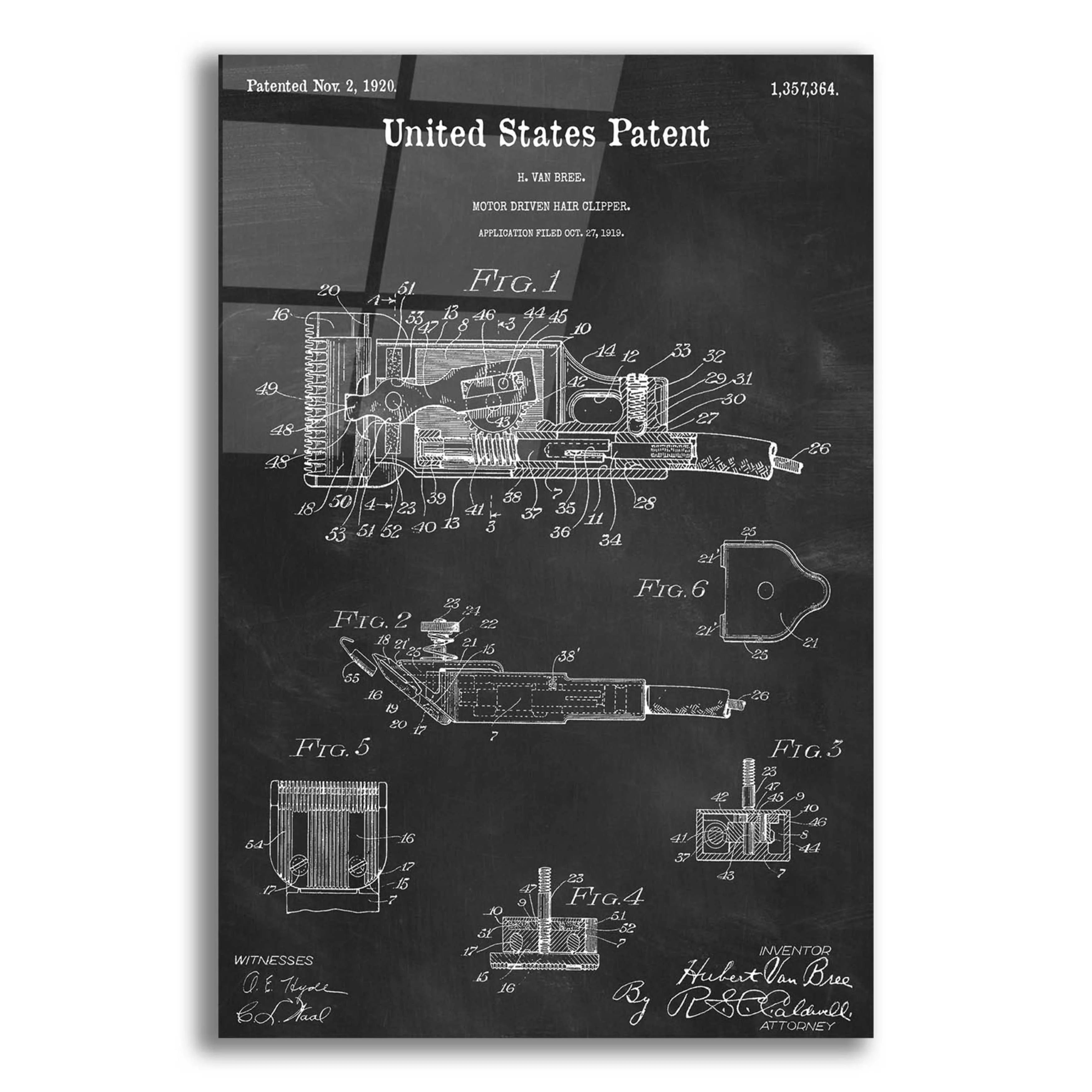 Epic Art 'Motor Hair Clipper Blueprint Patent Chalkboard,' Acrylic Glass Wall Art, 16x24