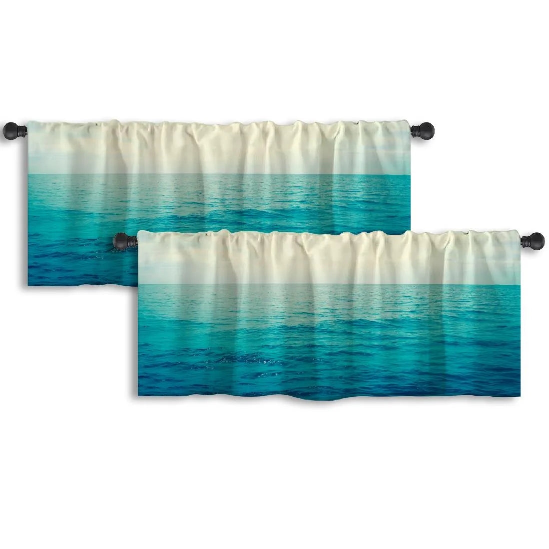 LALILO Kitchen Curtain Valance Aqua Sea Water Surface Blue Rod Pocket Window Curtain 52x 18 Set of 2