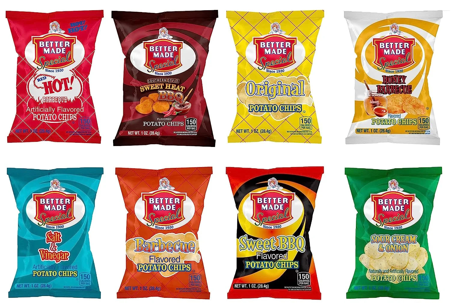 Special Variety Pack Potato Chips - Case of 50 - 1oz Bags Original, BBQ, Sweet BBQ, Sweet Heat BBQ, Red HOT BBQ, Salt & Vinegar, Honey BBQ, Sour Cream & Onion