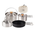 Nesting Design Camping Hiking Cookware Set Compact Stainless Steel Pot Frying Pan Kettle Kit