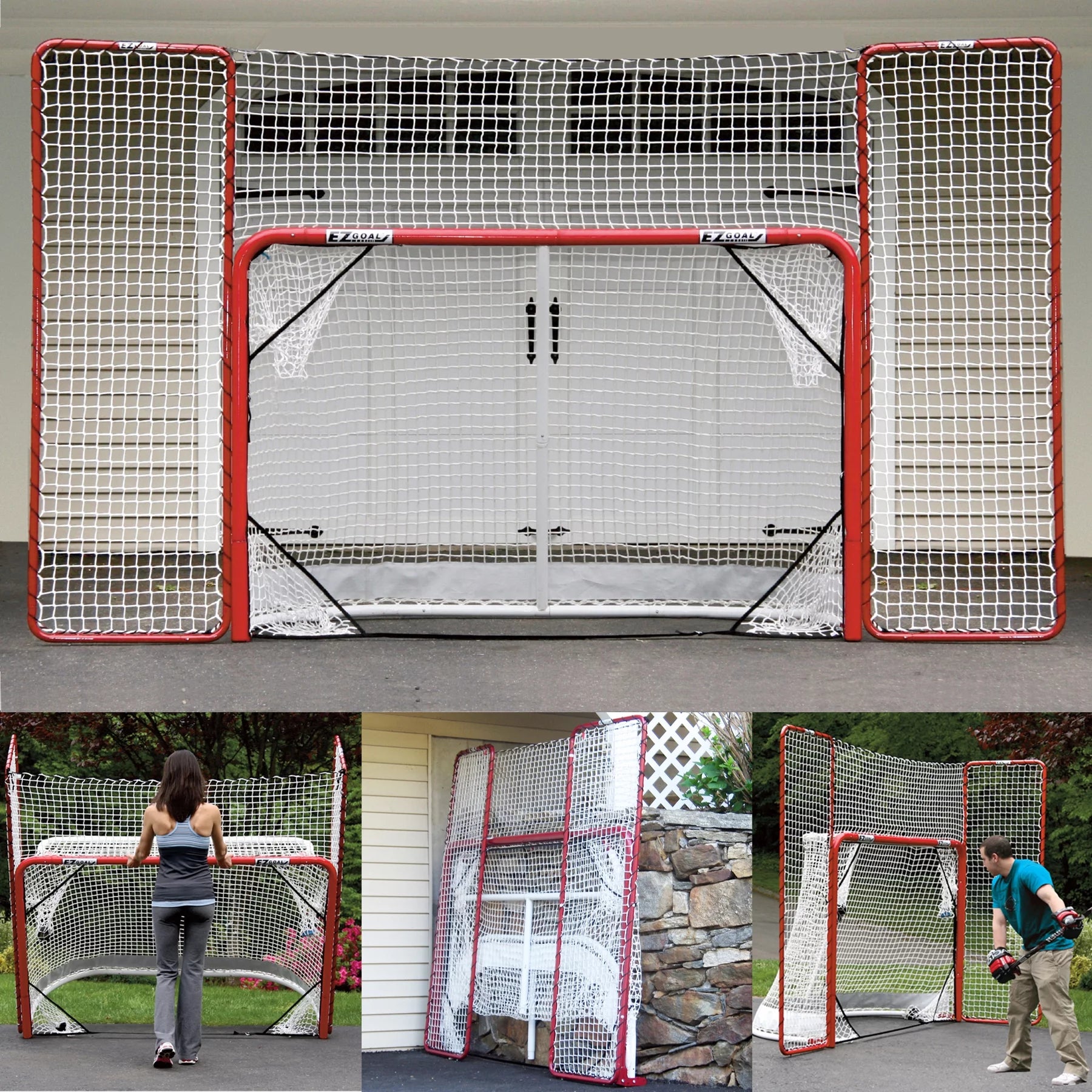 Monster by EZgoal Hockey Folding Goal with Backstop and 4 Targets Net