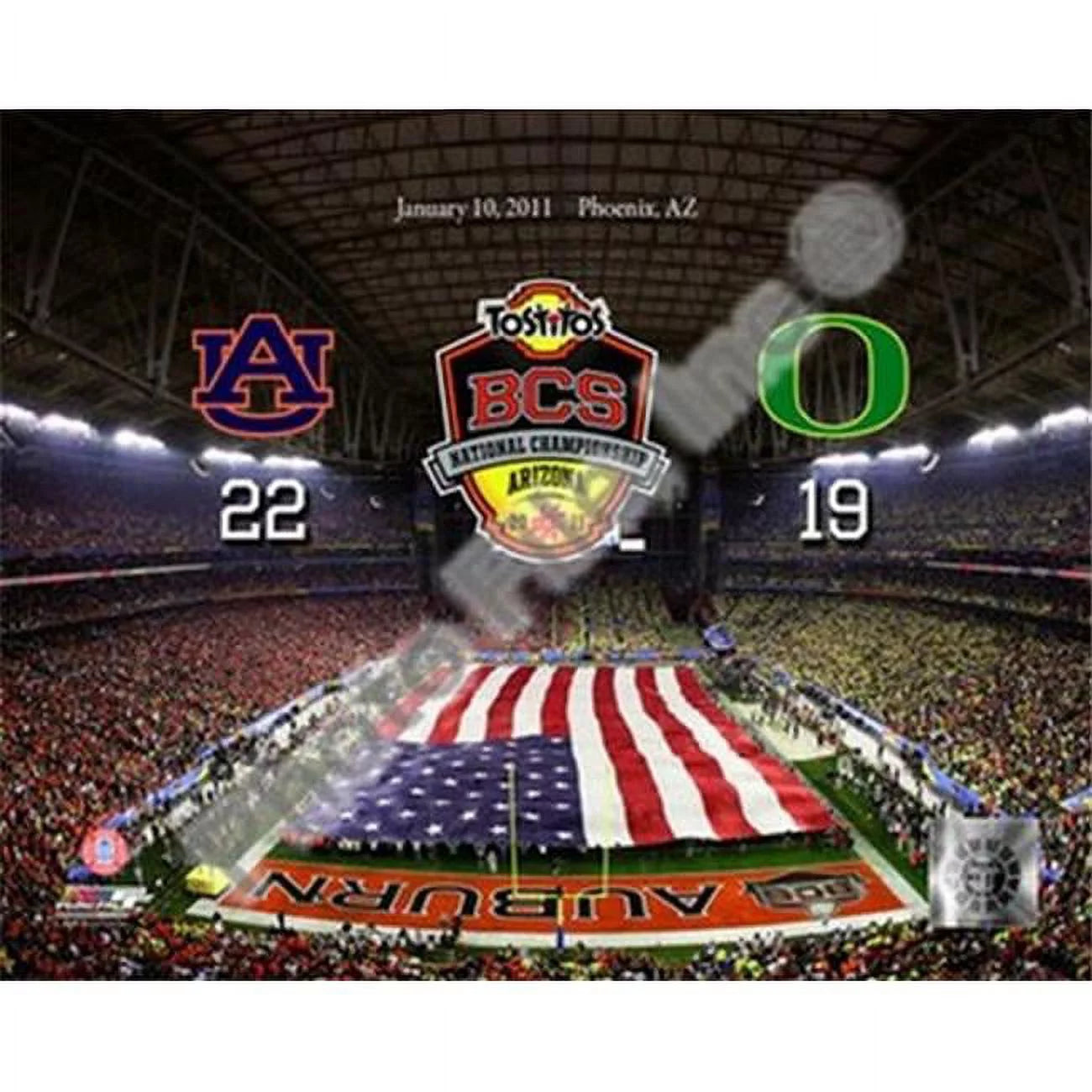 University of Phoenix Stadium 2011 Tostitos Bowl BCS National Championship Game Auburn Tigers Vs Oregon Ducks with Overlay Sports Photo - 10 x 8