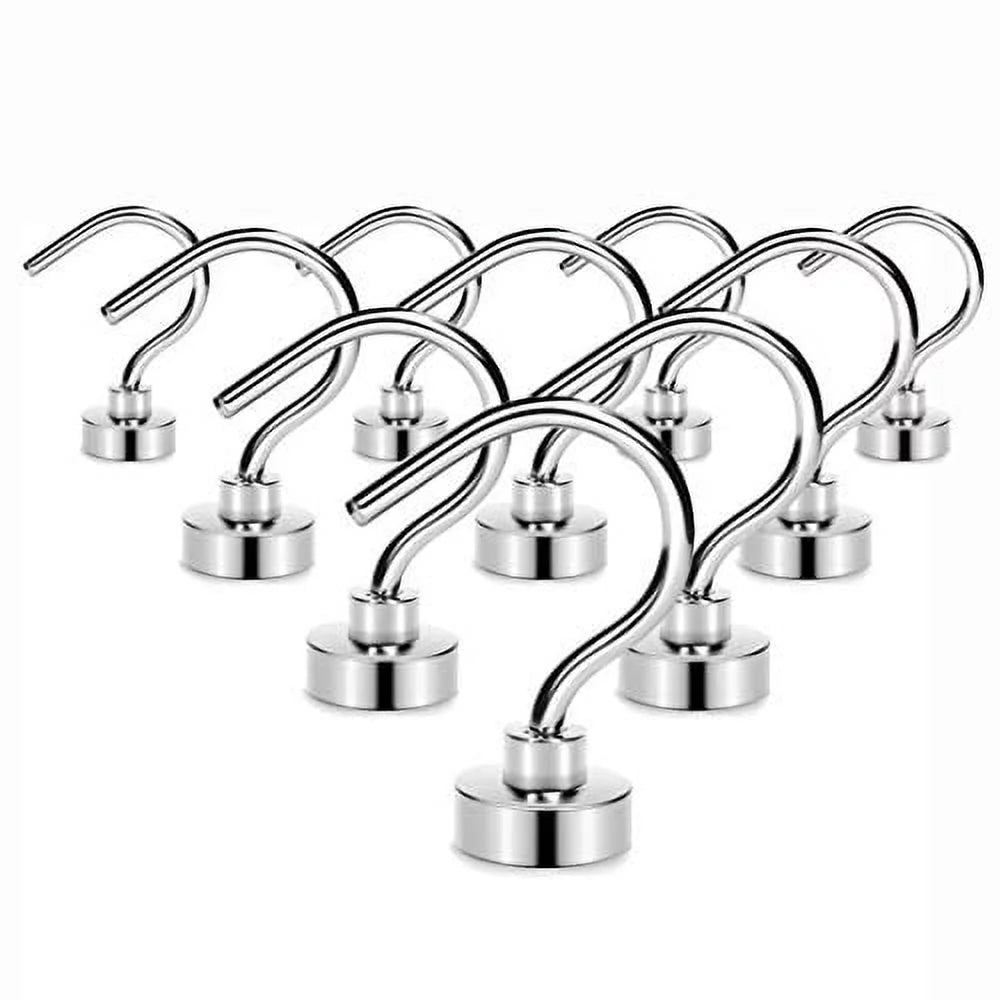 Magnetic Hooks,22Lb Cruise Essentials Neodymium Rare Earth Magnet Hook With 3 Layers Ni Strong Corrosion Protection, Ideal For Grill,Towel,Kitchen Indoor Hanging(Silvery White, Pack Of 10)