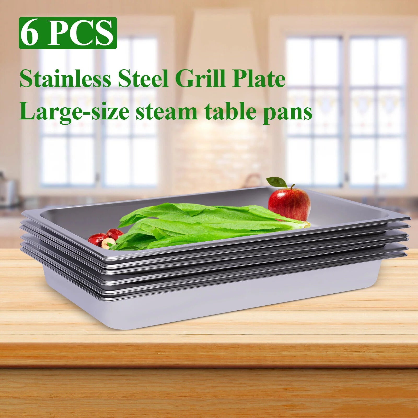 TFCFL 6 PCS BBQ Platters Large Stainless Steel Grill Plate Restaurant Use Table Pans