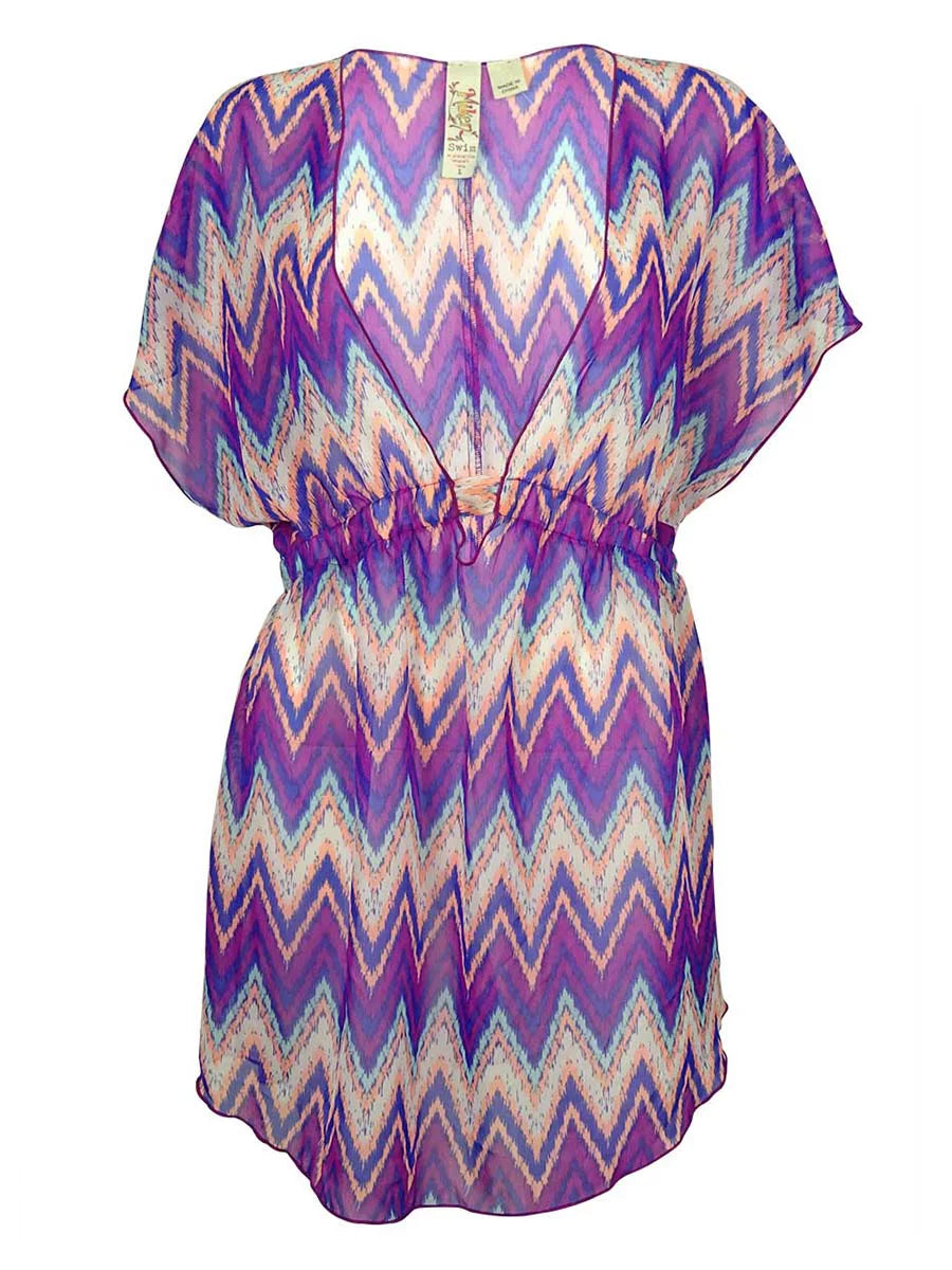 Miken Women's Chevron Print Dress Swim Cover-up (S, Multi)