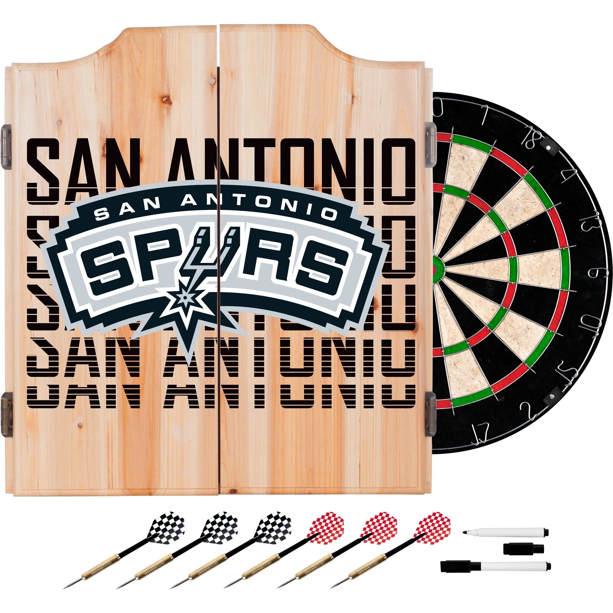 NBA Dart Cabinet Set with Darts and Board - City - San Antonio Spurs