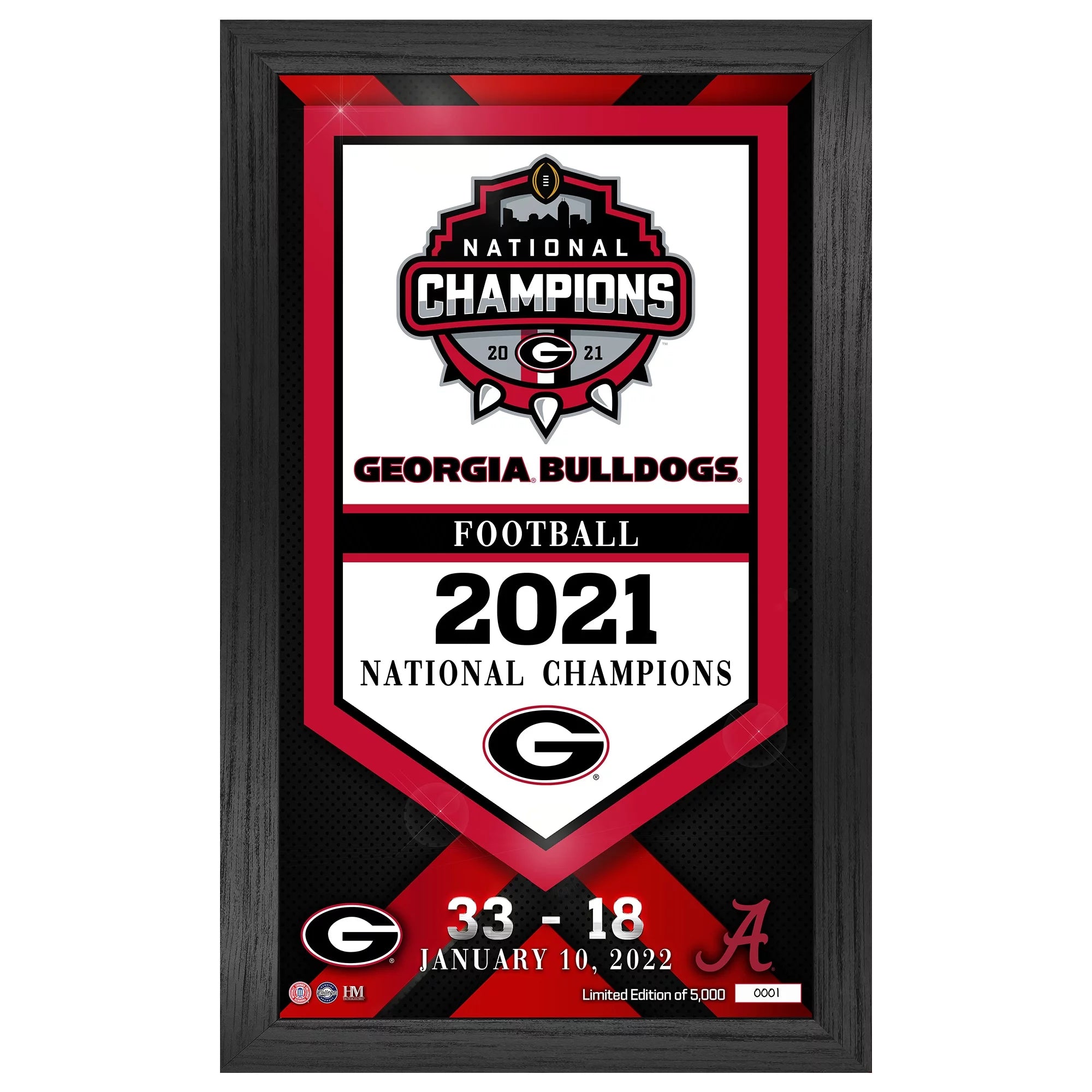Highland Mint Georgia Bulldogs College Football Playoff 2021 National Champions 12'' x 20'' Framed Banner Photo