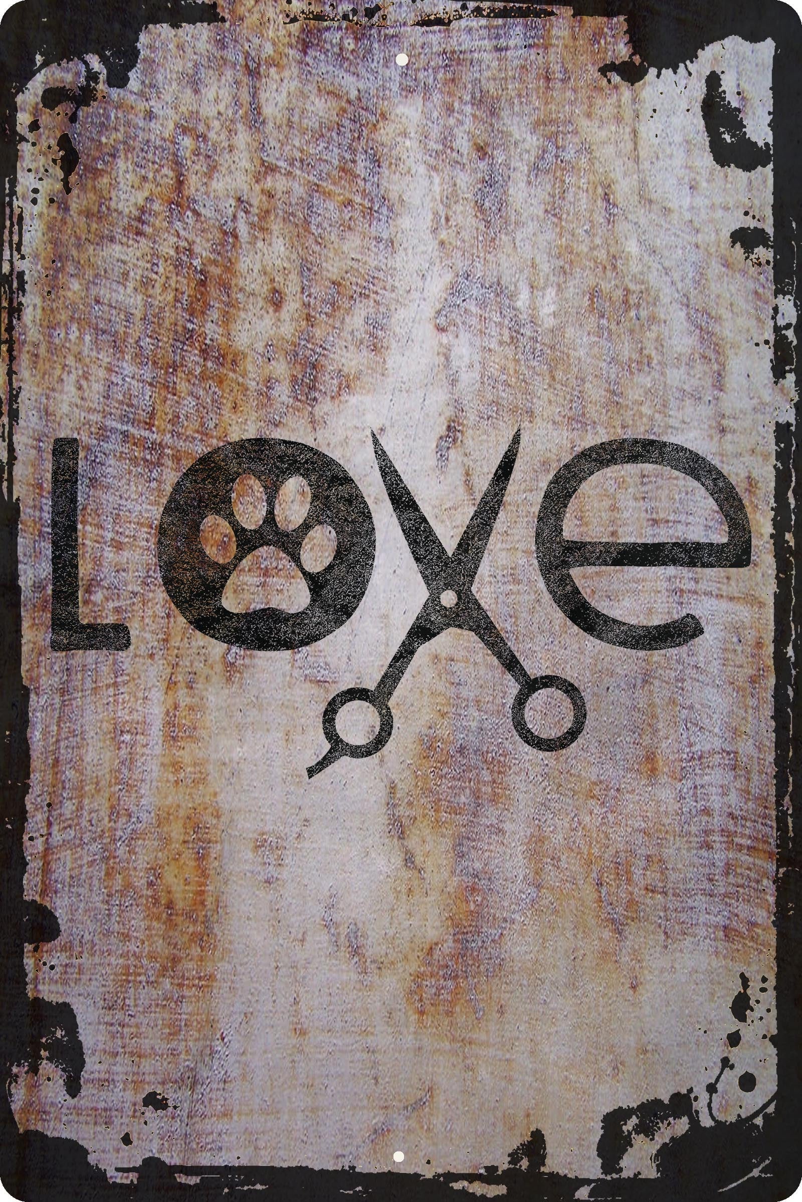 Love pet groomer job paw print clippers animals Beige Wall Art Decor Funny Gift 12 x 18 Inch