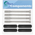 4-Pack BBQ Gas Grill Tube Burner & Heat Shield Plate Tent Replacement Parts for Charbroil 463268706 - Compatible Barbeque Stainless Steel Pipe Burners & Porcelain Steel Flame Tamer, Flavorizer Bar