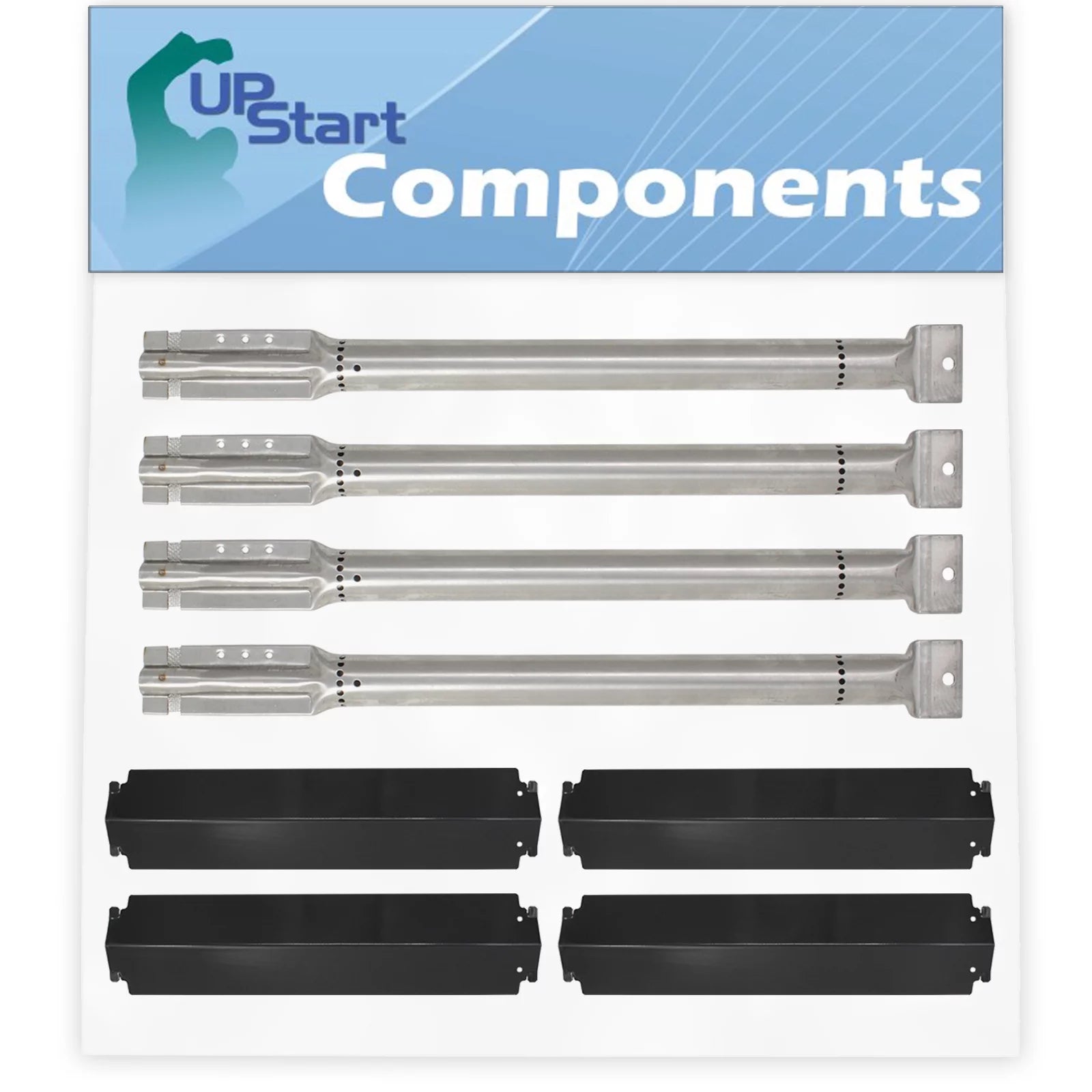 4-Pack BBQ Gas Grill Tube Burner & Heat Shield Plate Tent Replacement Parts for Charbroil 463261107 - Compatible Barbeque Stainless Steel Pipe Burners & Porcelain Steel Flame Tamer, Flavorizer Bar