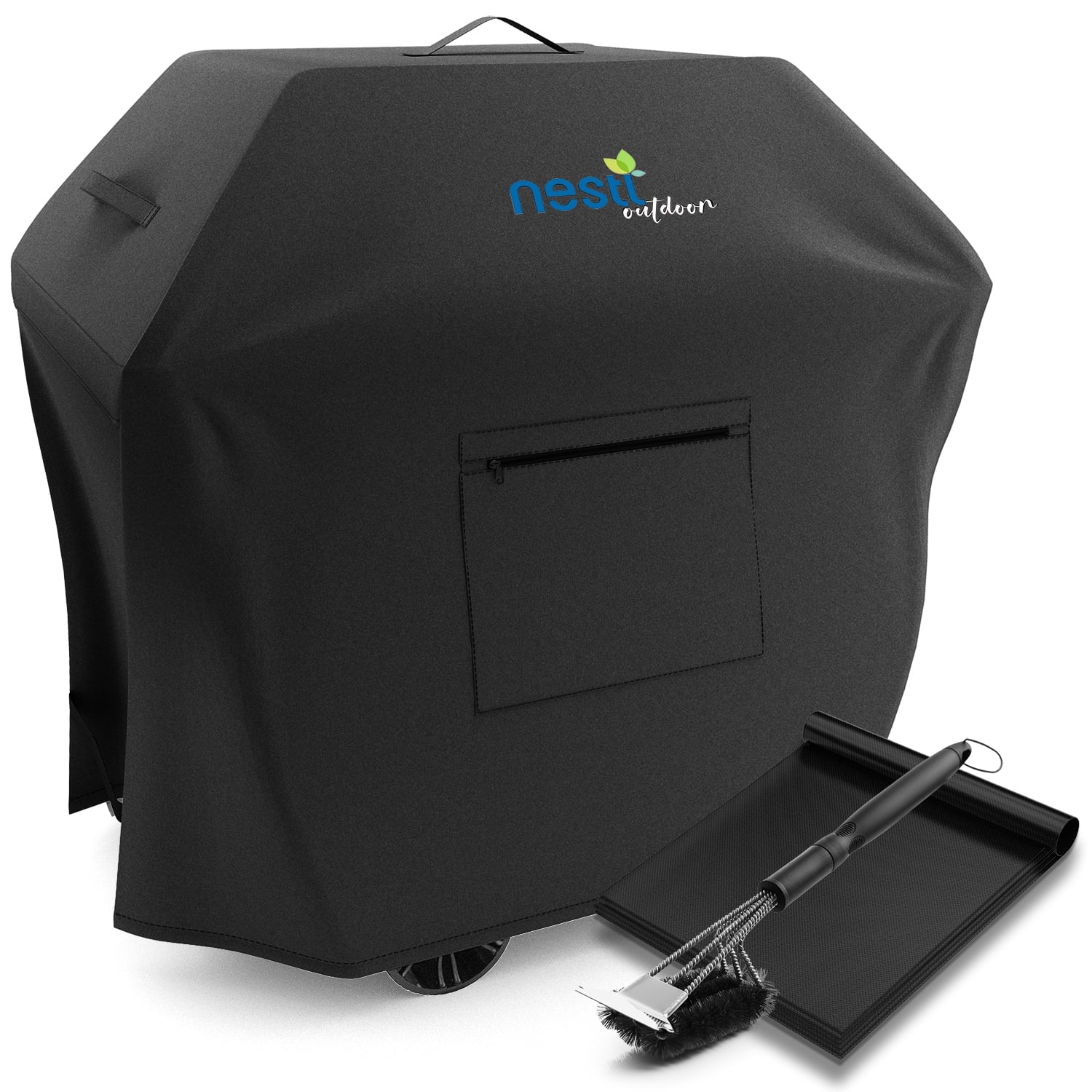 Nestl 4-5 Burner Grill Cover, Large 64 Black Premium Heavy Duty Barbecue Grill Cover, BBQ Grill Cover is Durable Gas Grill Cover with Front Zipper Pocket