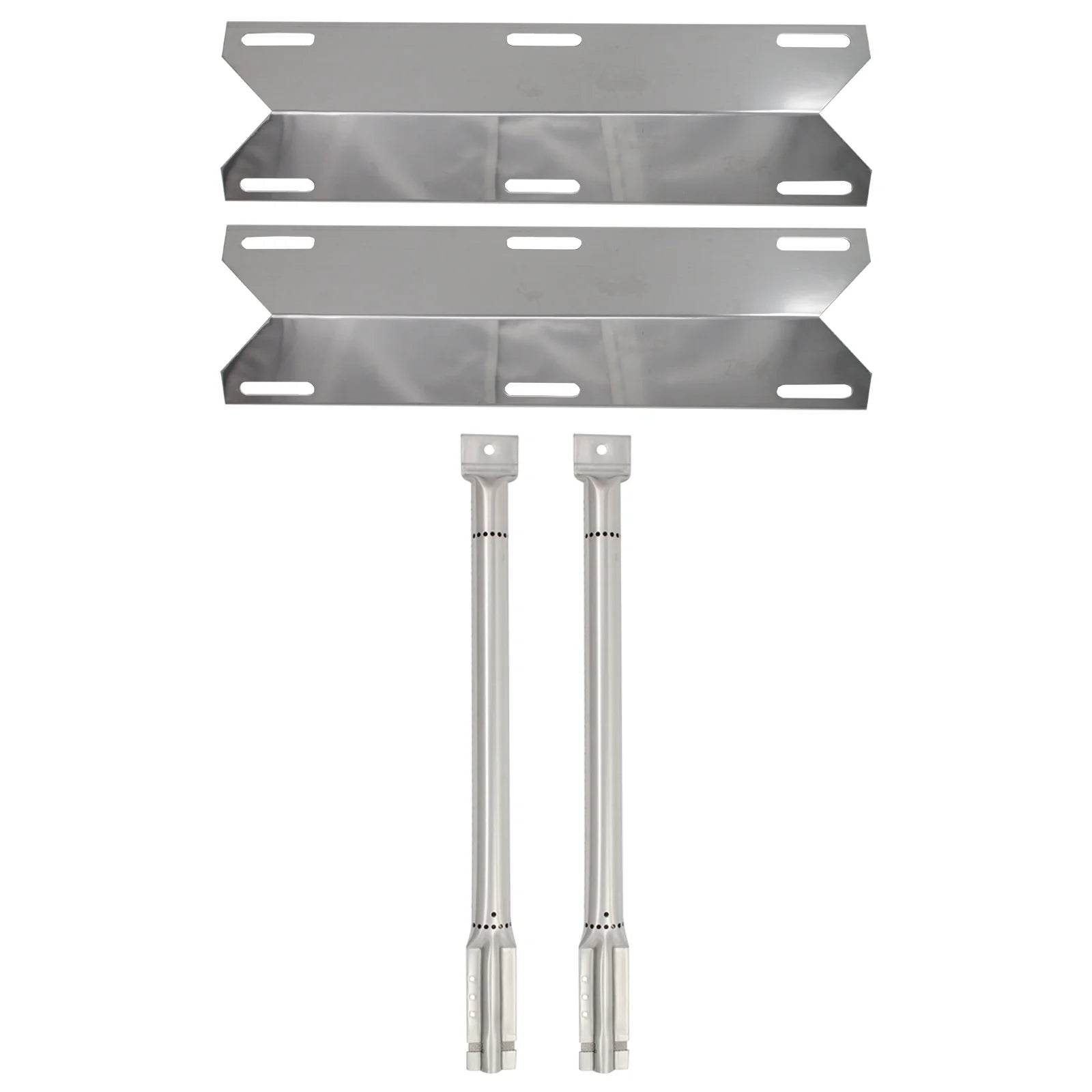 2-Pack BBQ Gas Grill Tube Burner & Heat Shield Plate Tent Replacement Parts for Nex 730-0396 - Compatible Barbeque Stainless Steel Pipe Burners & Flame Tamer, Guard, Deflector, Flavorizer Bar