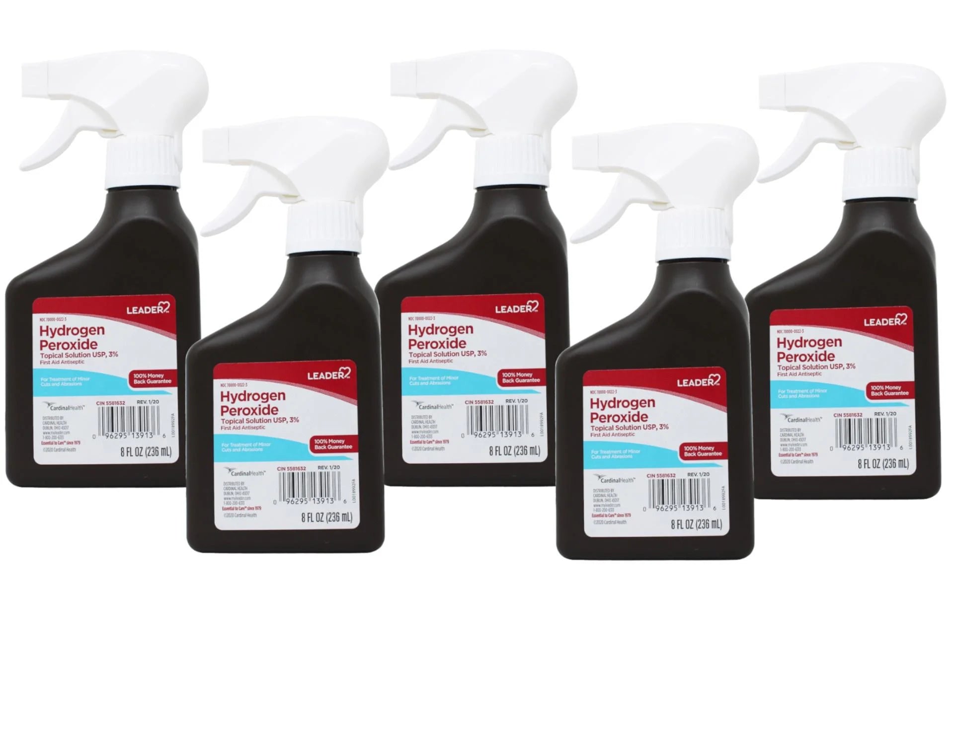 Leader Hydrogen Peroxide First Aid Antiseptic Topical Solution USP, 3% Spray Bottle 8 fl oz - 5 Pack