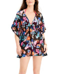 Miken BLACK/PINK GLOW Juniors' V-Neck Printed Swim Cover up, US Small