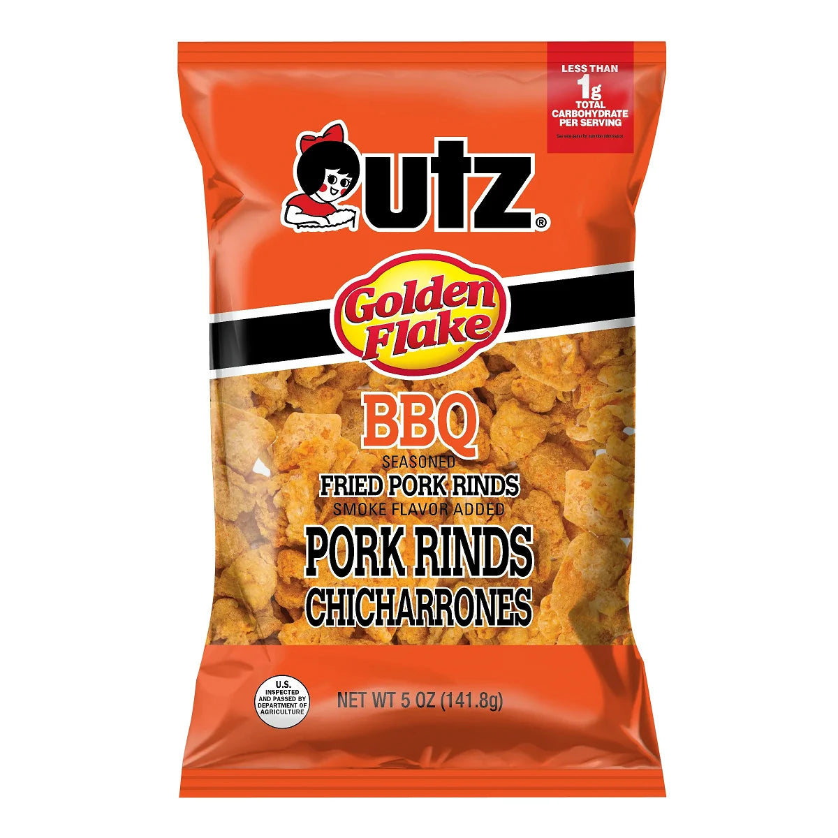 Utz BBQ Flavored Fried Pork Rinds Chicharrones, 6-Pack 5 oz. Bags